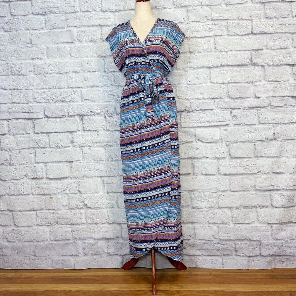 Presley Skye Silk Striped Faux Wrap Maxi Dress